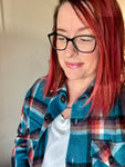 Blue Teal Plaid Shacket with Pockets; S-L