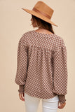 Mocha Checked Knit Top; S-XL