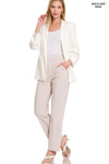 3/4 Sleeve Ruched Sleeve Ivory Blazer; S-XL