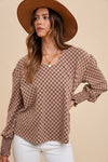 Mocha Checked Knit Top; S-XL