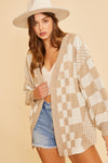 Checkerboard loose fit Cardi; S-XL