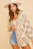 Checkerboard loose fit Cardi; S-XL