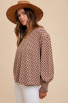 Mocha Checked Knit Top; S-XL