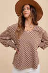 Mocha Checked Knit Top; S-XL