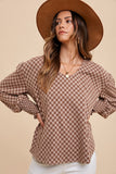 Mocha Checked Knit Top; S-XL