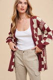 Checkerboard loose fit Cardi; S-XL