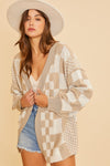 Checkerboard loose fit Cardi; S-XL