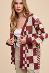 Checkerboard loose fit Cardi; S-XL