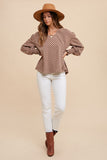 Mocha Checked Knit Top; S-XL