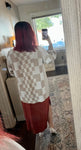 Checkerboard loose fit Cardi; S-XL