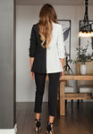 Color Block Half Ruched Sleeve Blazer; S-L