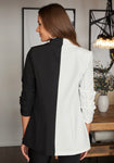 Color Block Half Ruched Sleeve Blazer; S-L