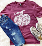 Fall Lace Pumpkin Graphic T; S-2XL