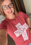 “Lace Cross” Graphic T; S-2XL