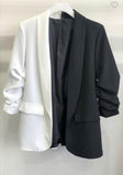 Color Block Half Ruched Sleeve Blazer; S-L