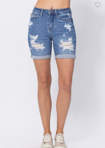 High Waisted Mid Length Judy Blue Shorts; S-XL